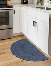 Navy Blue Half Circle Entryway Rug for Front Door, Half Moon Jute Doormat, Natural Half Round Rug