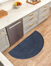 Navy Blue Half Circle Entryway Rug for Front Door, Half Moon Jute Doormat, Natural Half Round Rug