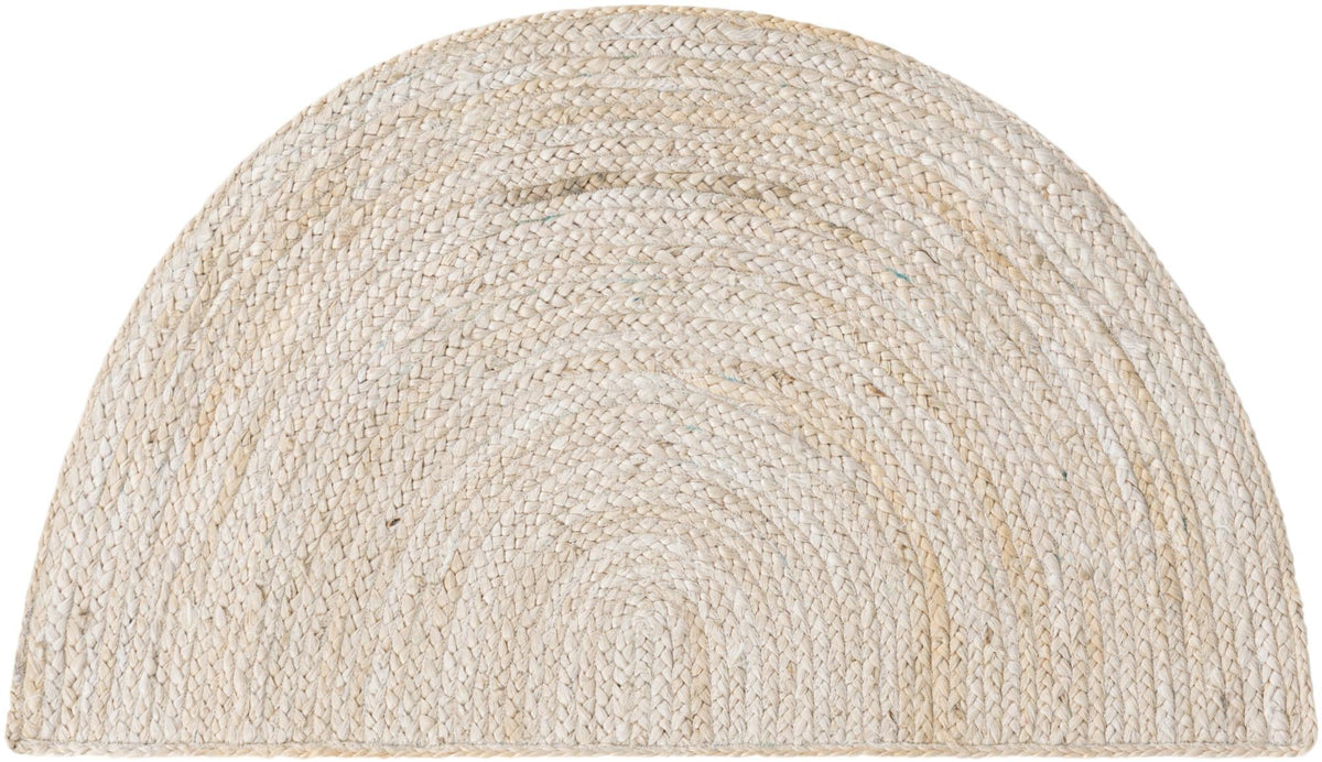 Off White/Ivory Jute Doormat/Entryway Rug, Half Circle Jute Rug, White Jute Welcome Doormat