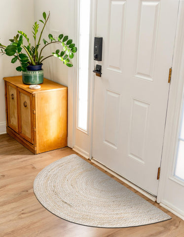 Off White/Ivory Jute Doormat/Entryway Rug, Half Circle Jute Rug, White Jute Welcome Doormat