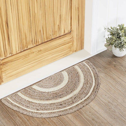 Natural Fiber Entryway Rug for Foyer and Front Door, Half Circle Round Doormat/Bath Mat