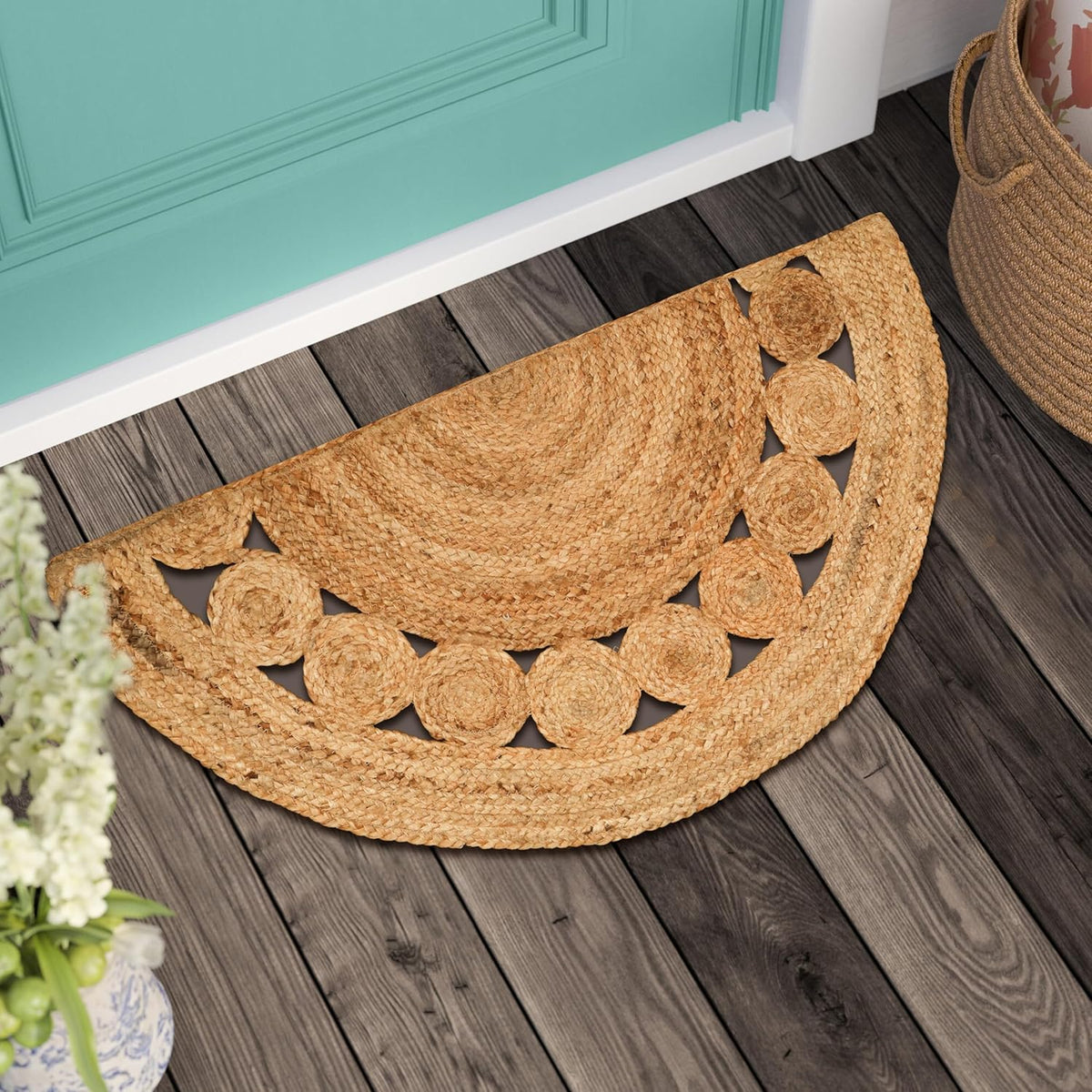 Half Circle Jute Doormat, Handmade Half Moon Rug, Natural Entryway Mat for Front Door Decor
