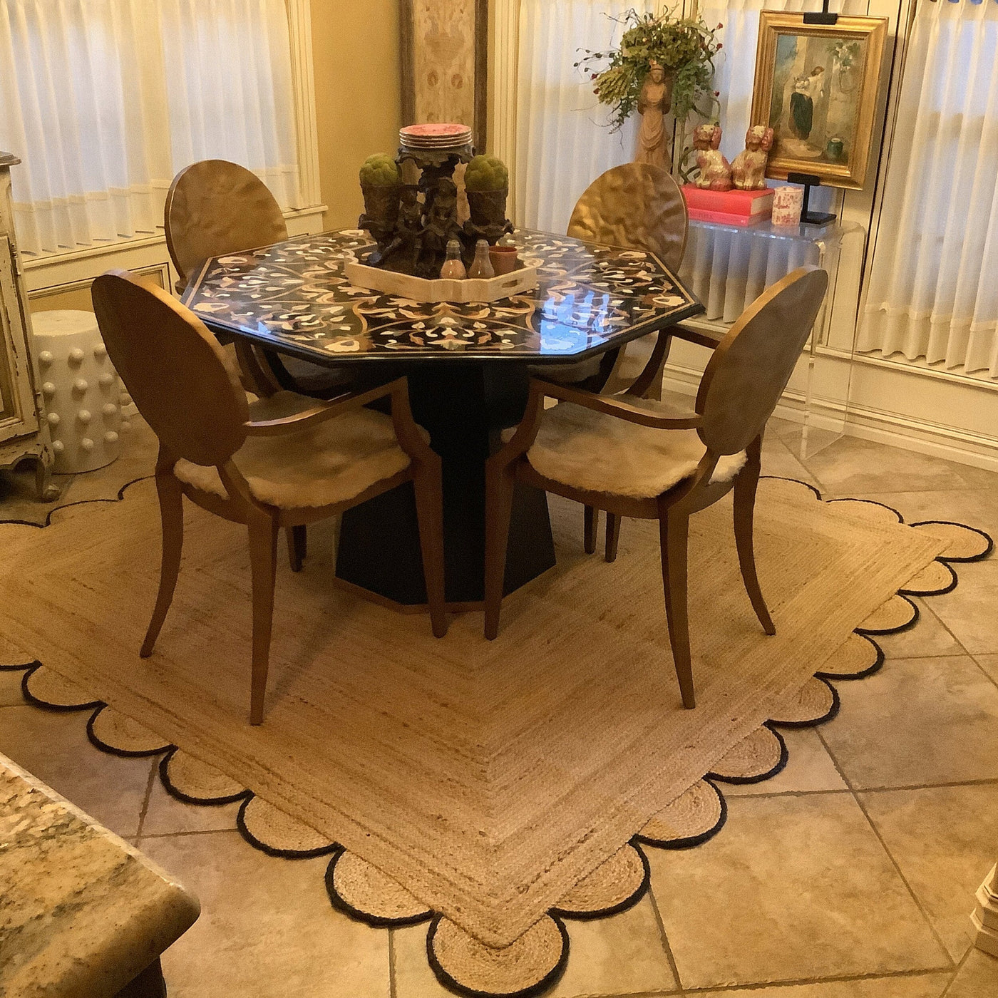 10x14 Foot Jute Scallop Rug for Living Room 8'x8' Square Scalloped Rug for Dining Table