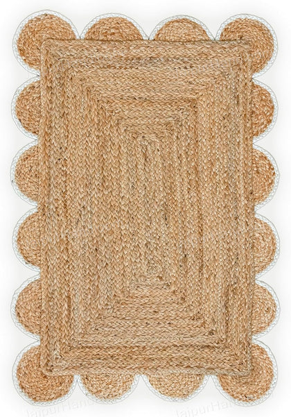 12X15 Scalloped Rug Jute Scalloped Carpet Braided Runner for Entryway Jute Doormat