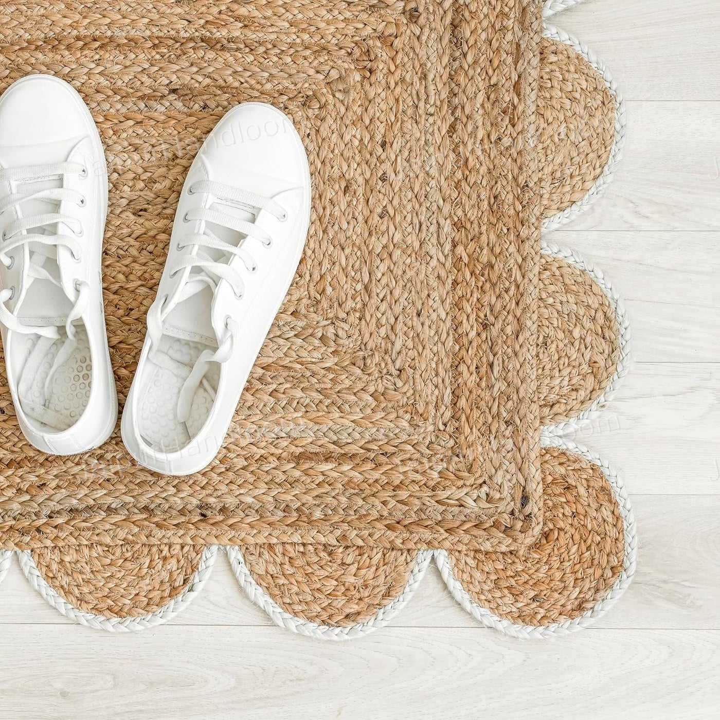 12X15 Scalloped Rug Jute Scalloped Carpet Braided Runner for Entryway Jute Doormat