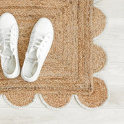 12X15 Scalloped Rug Jute Scalloped Carpet Braided Runner for Entryway Jute Doormat