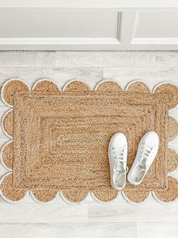 12X15 Scalloped Rug 7X9 Jute Scalloped Carpet Braided Runner for Entryway Jute Doormat
