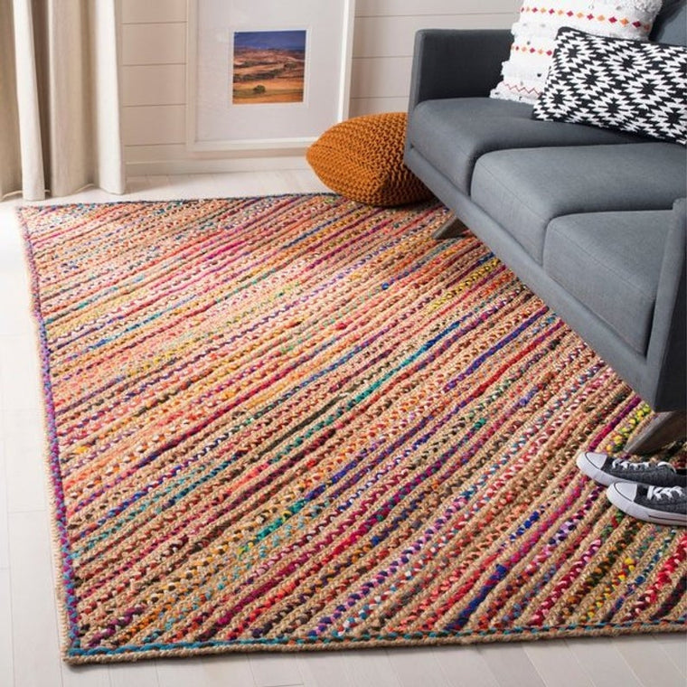 Braided Cotton Rug, Handwoven Area Rug, Cotton Jute Rug, Soft Doormat