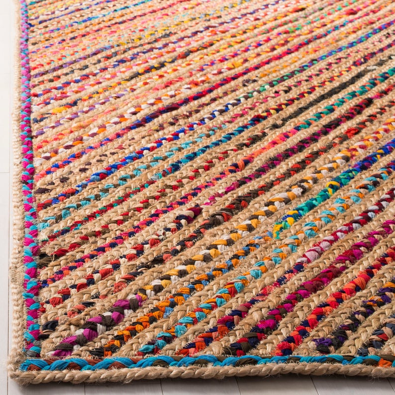 Braided Cotton Rug, Handwoven Area Rug, Cotton Jute Rug, Soft Doormat