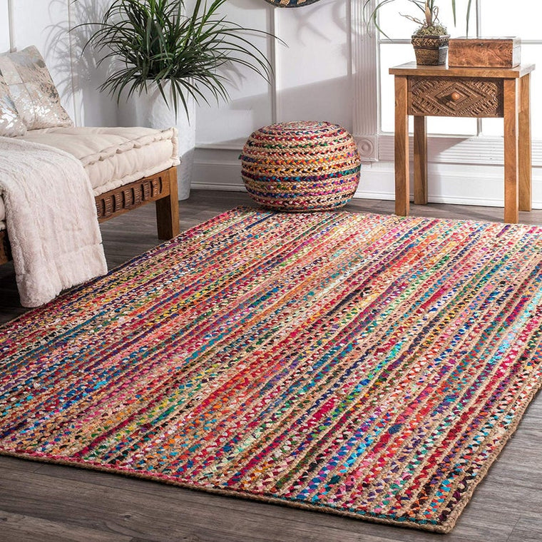 Braided Cotton Rug, Cotton Jute Rug, Handwoven Cotton Rug, Natural Fiber Rug