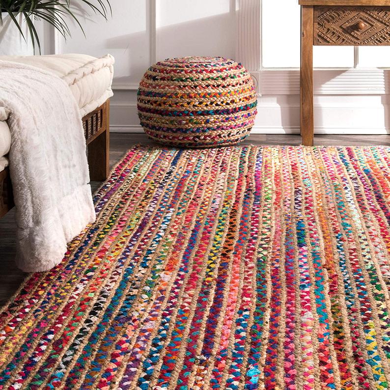 Braided Cotton Rug, Cotton Jute Rug, Handwoven Cotton Rug, Natural Fiber Rug