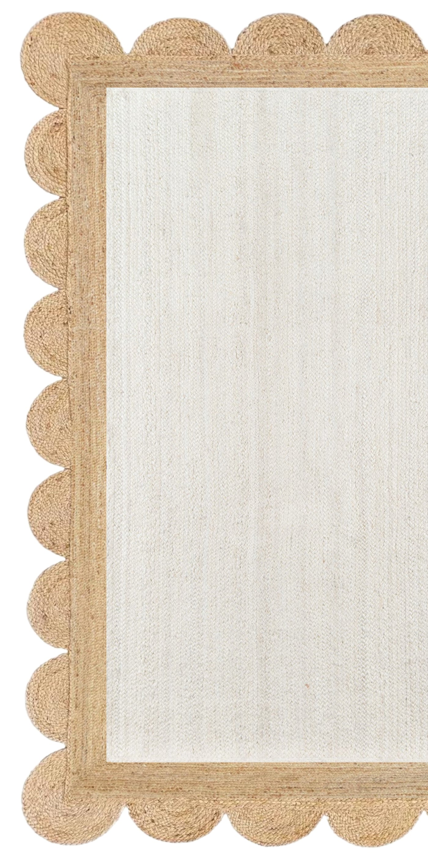 White Scalloped Rug Scallop Jute Rug Custom Rug Natural Jute Area Rug