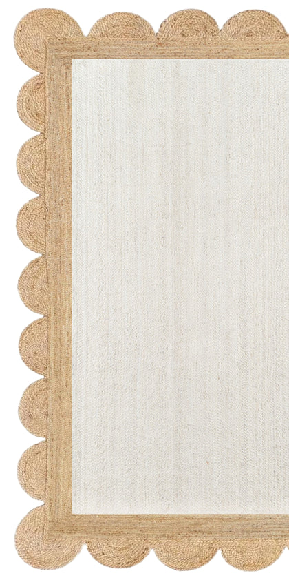 White Scalloped Rug Scallop Jute Rug Custom Rug Natural Jute Area Rug
