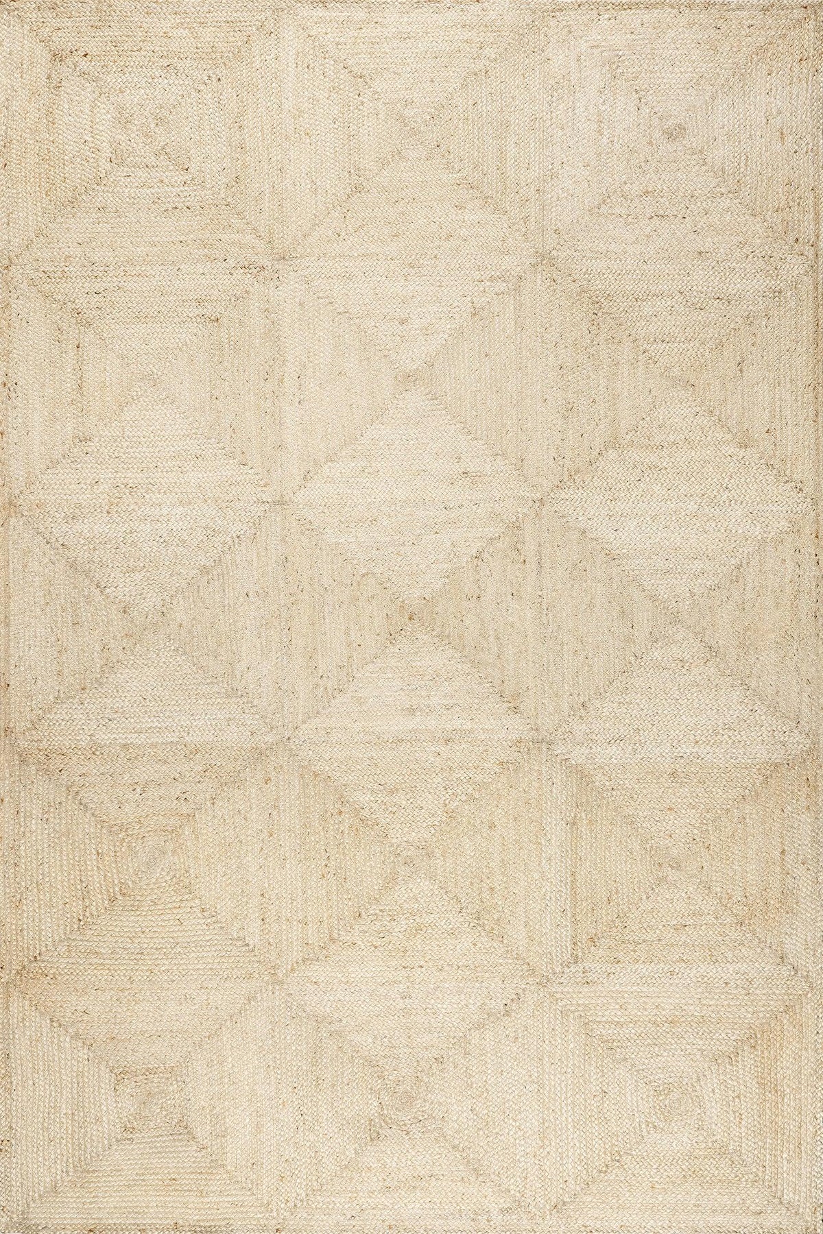 Off White Jute Area Rug 5'x7' Box Design Braided Jute Rug for Living Room Hemp Hallway Rug