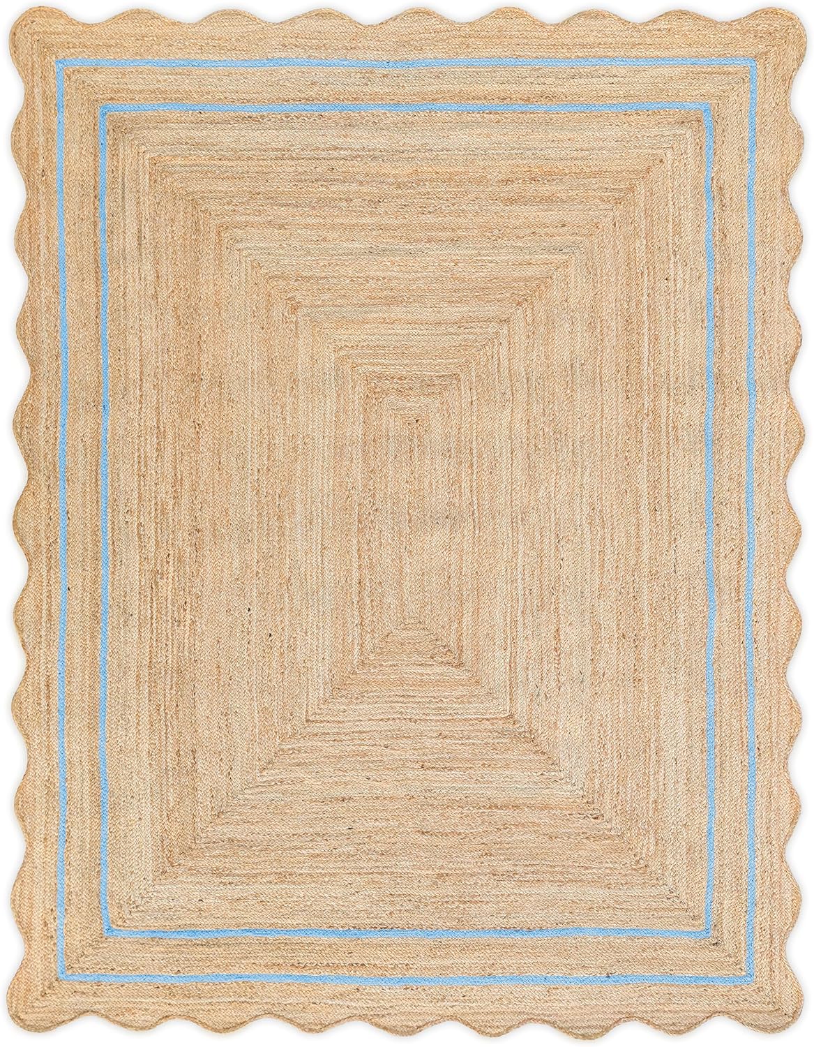 Wavy Jute Rug 4'x6' Wavy Border Scalloped Rug 8'x10' for Living room