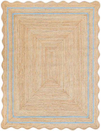 Wavy Jute Rug 4'x6' Wavy Border Scalloped Rug 8'x10' for Living room