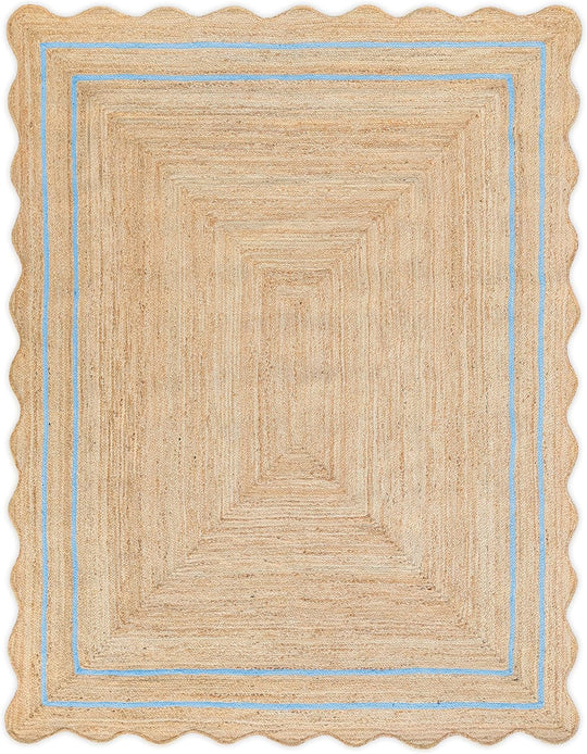 Wavy Jute Rug 4'x6' Wavy Border Scalloped Rug 8'x10' for Living room