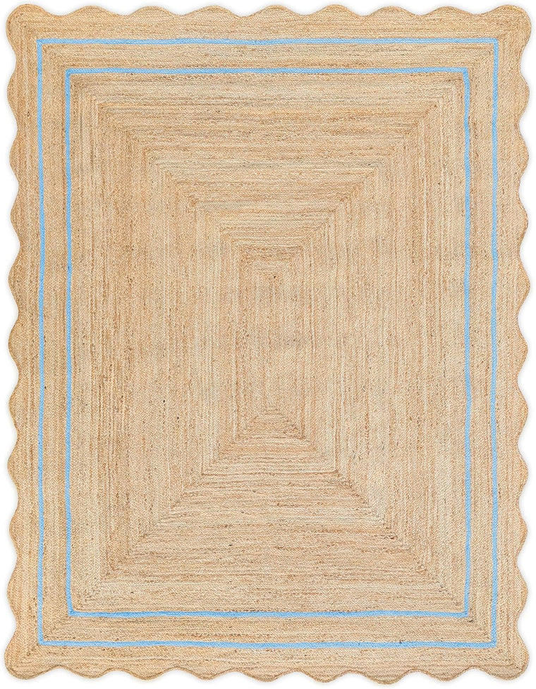 Wavy Jute Rug 4'x6' Wavy Border Scalloped Rug 8'x10' for Living room