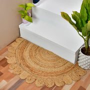 Natural Jute Scalloped Doormat, Half Moon Scalloped Entrwyay Rug for Front Door