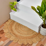 Natural Jute Scalloped Doormat, Half Moon Scalloped Entrwyay Rug for Front Door