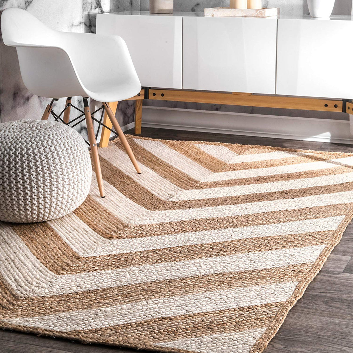 Natural Fiber Rug, Striped Pattern Rug, Jute Area Rug for Living Room/Bedroom