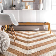 Natural Fiber Rug, Striped Pattern Rug, Jute Area Rug for Living Room/Bedroom