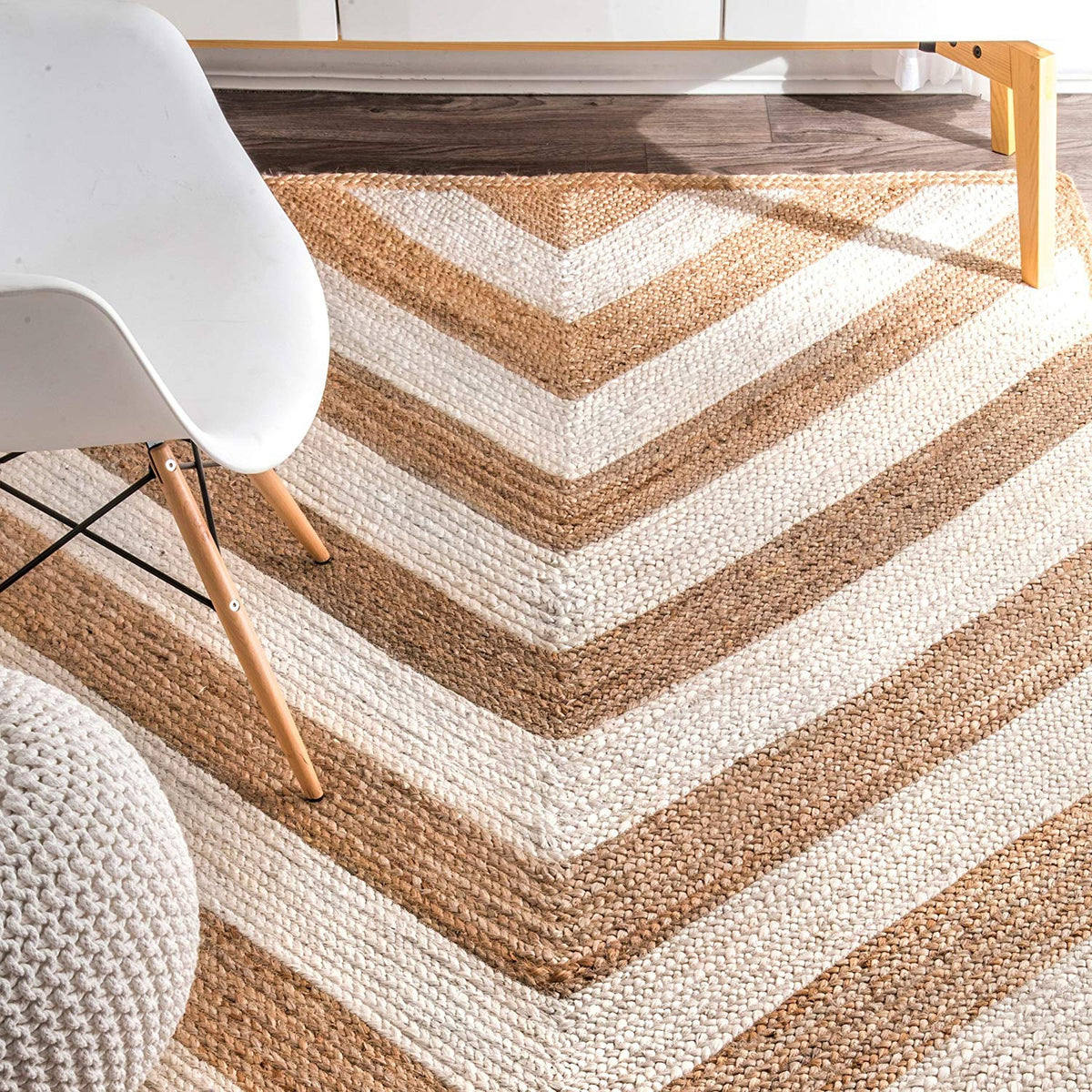 Natural Fiber Rug, Striped Pattern Rug, Jute Area Rug for Living Room/Bedroom
