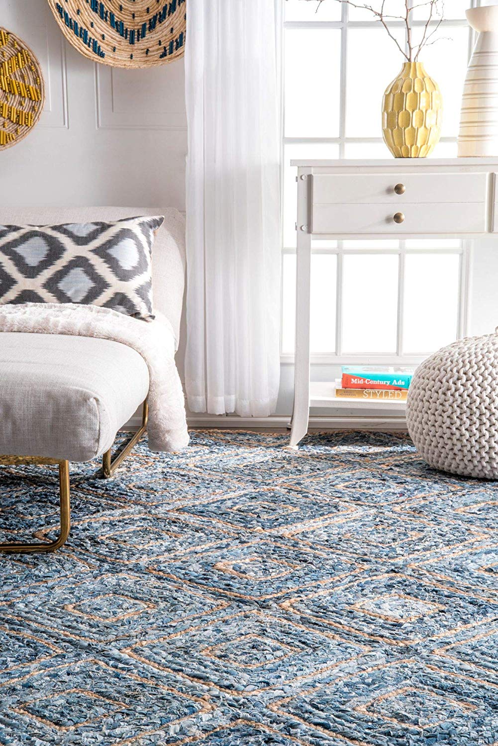 Denim Jute Rug, Denim Rug Carpet, Natural Fiber Rug, Rug for Living Room