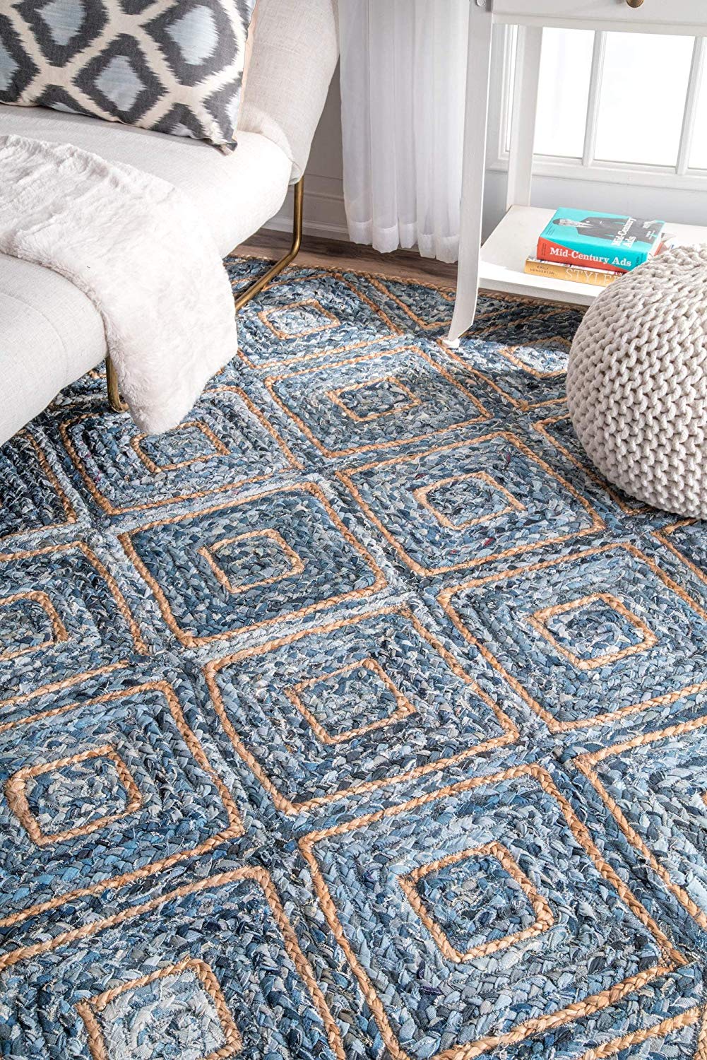 Denim Jute Rug, Denim Rug Carpet, Natural Fiber Rug, Rug for Living Room