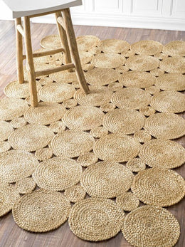 Antique Jute Rug, Natural Fiber Rug, Scalloped Pattern Rug, Handwoven Rug