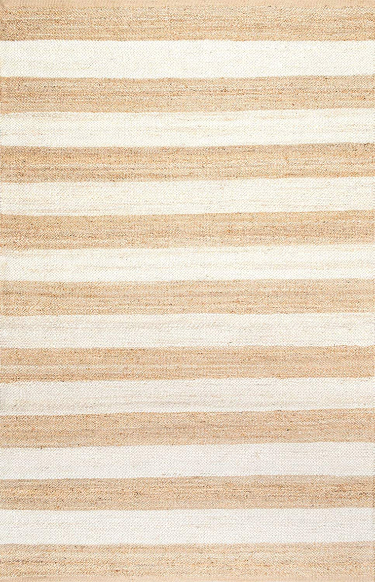 White Area Rug, Striped Pattern Rug, Natural Fiber Rug, Jute Area Rug Carpet