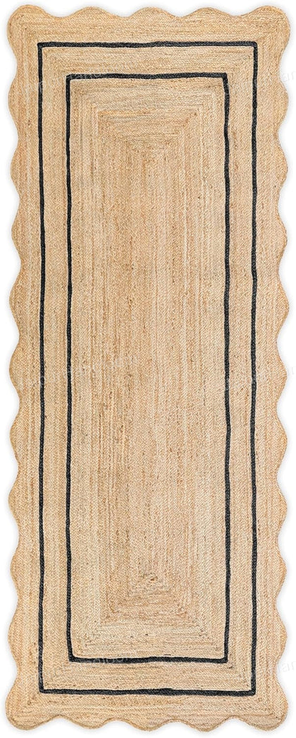 2.5x18 Feet Scalloped Wavy Runner Jute Scalloped Runner for Entryway 3X14 Feet