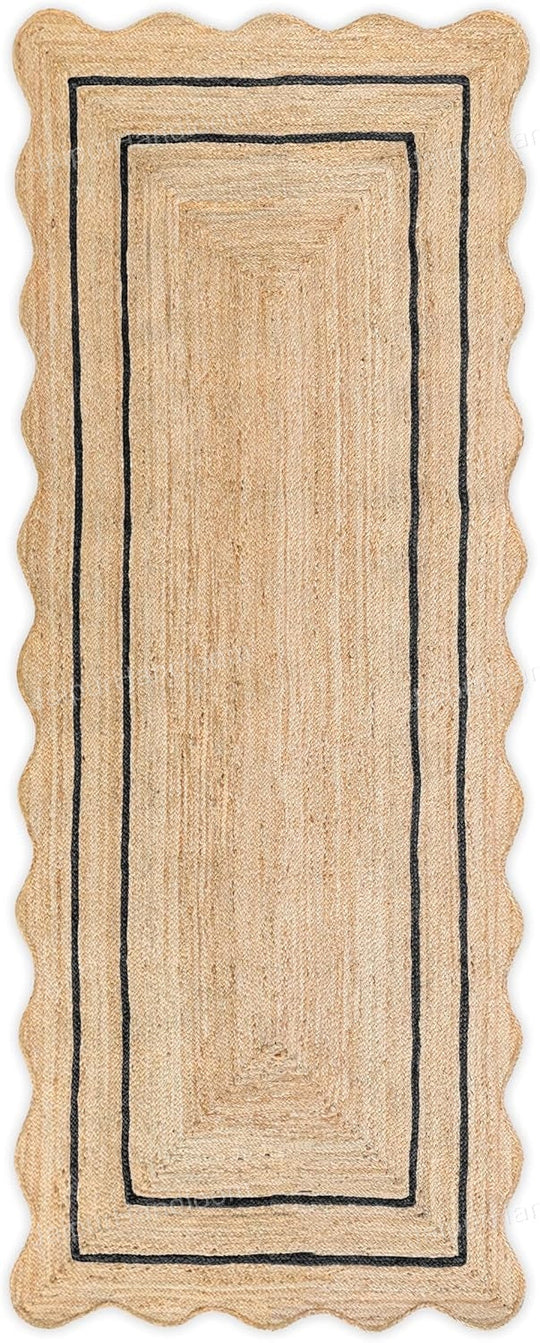 2.5x18 Feet Scalloped Wavy Runner Jute Scalloped Runner for Entryway 3X14 Feet