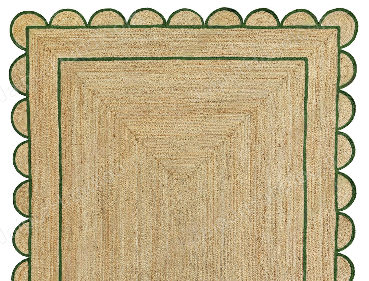 Square Scallop Rug Natural Jute Rug - Scalloped Runner Carpet