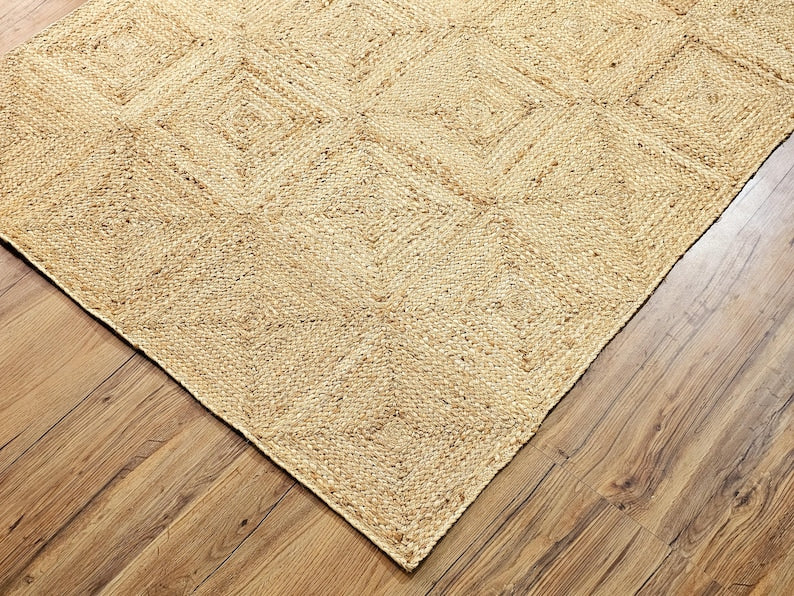 Natural Sisal Braided Area rug, Square Boxes Jute Rug, Tiles Jute Area Rug