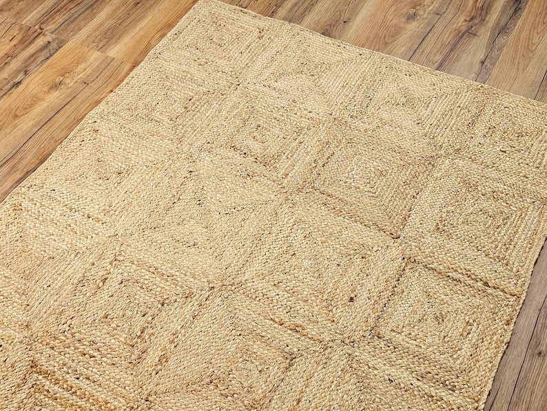 Natural Sisal Braided Area rug, Square Boxes Jute Rug, Tiles Jute Area Rug