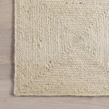 Off White Jute Area Rug 5'x7' Box Design Braided Jute Rug for Living Room Hemp Hallway Rug