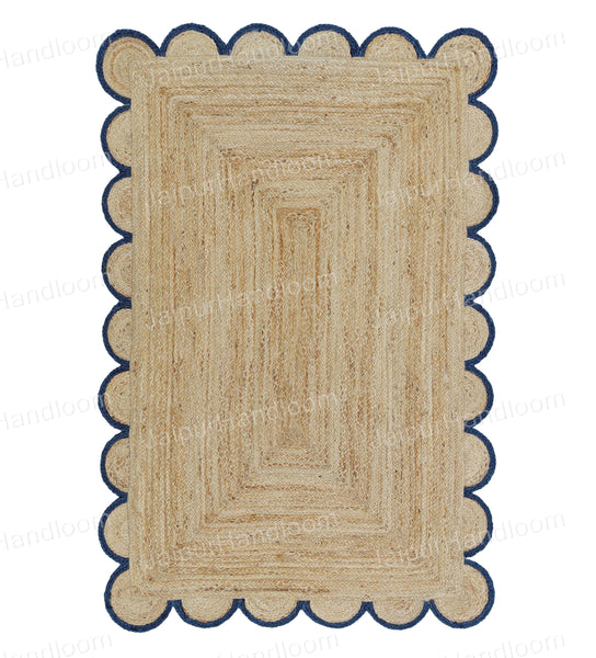 3'x8' Scalloped Jute Rug Braided Seagrass Area Carpet 5'x8' Scallop Doormat 2'x3'