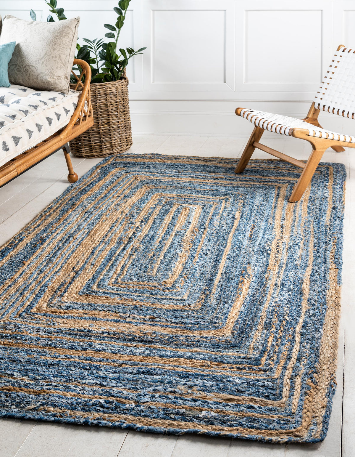 Handwoven Rug, Denim Rug, Tufted Area Rug, Denim Jute Rug, Natural Fiber Rug