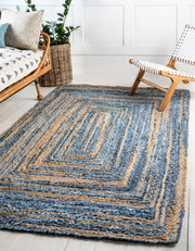 Handwoven Rug, Denim Rug, Tufted Area Rug, Denim Jute Rug, Natural Fiber Rug