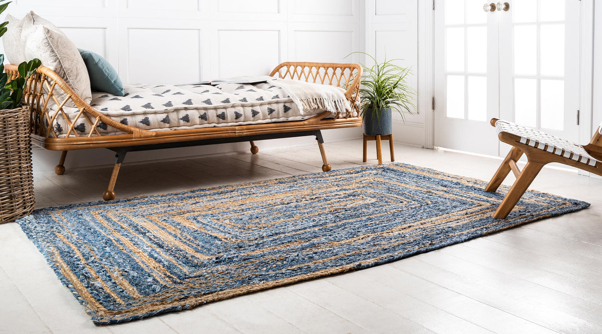 Handwoven Rug, Denim Rug, Tufted Area Rug, Denim Jute Rug, Natural Fiber Rug