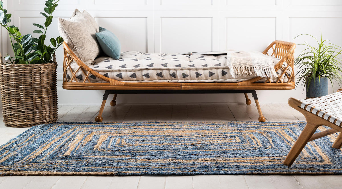 Handwoven Rug, Denim Rug, Tufted Area Rug, Denim Jute Rug, Natural Fiber Rug