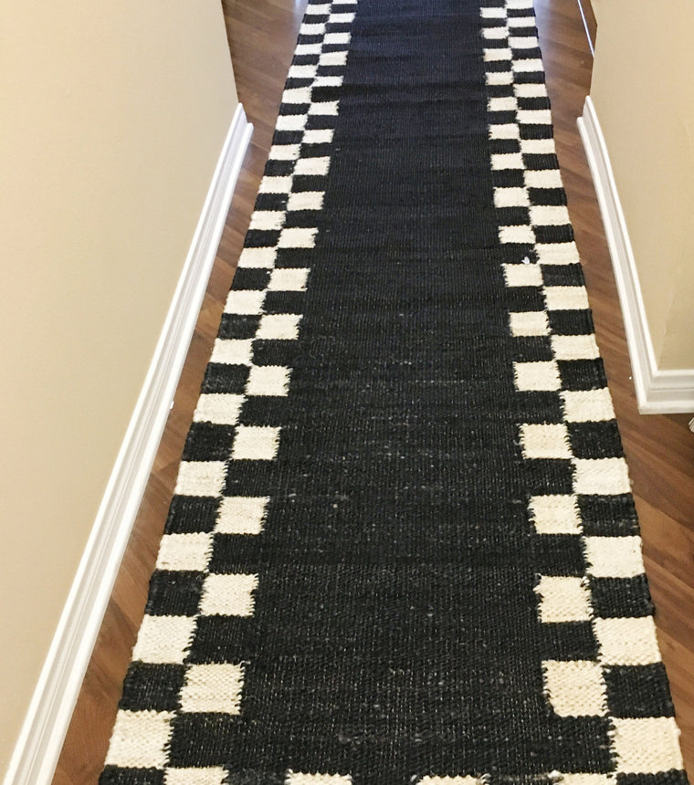 Anti Slip Stairs Runner Rug Black and white Hemp Runner for Hallway Entryway