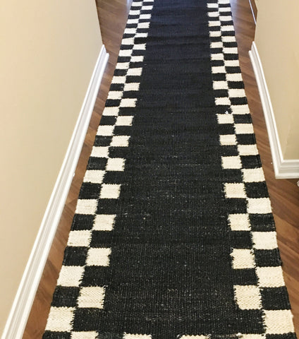 Non Slip Stairs Runner Rug Black and white Hemp Runner for Hallway Entryway