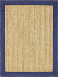 Navy Blue Rug, Natural Fiber Rug, Jute Area Rug, Bordered Pattern Rug