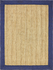 Navy Blue Rug, Natural Fiber Rug, Jute Area Rug, Bordered Pattern Rug