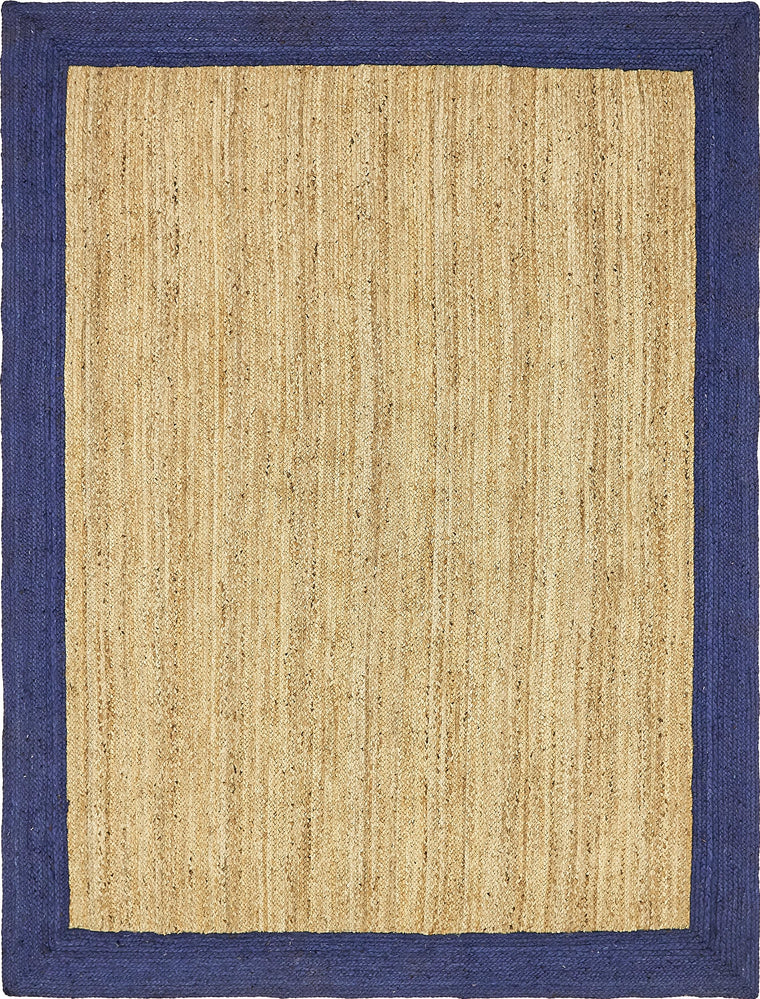 Navy Blue Rug, Natural Fiber Rug, Jute Area Rug, Bordered Pattern Rug
