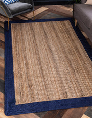 Navy Blue Rug, Natural Fiber Rug, Jute Area Rug, Bordered Pattern Rug