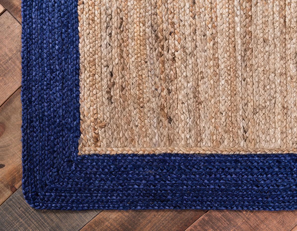 Navy Blue Rug, Natural Fiber Rug, Jute Area Rug, Bordered Pattern Rug
