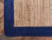 Navy Blue Rug, Natural Fiber Rug, Jute Area Rug, Bordered Pattern Rug